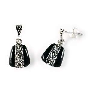  Onyx / Marcasite Inlay Earrings Jewelry