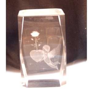  Angel with Heart and Rose Laser Art Crystal
