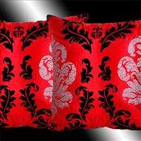 RED BLACK SILVER DAMASK THROW PILLOW CASES COVERS 17  