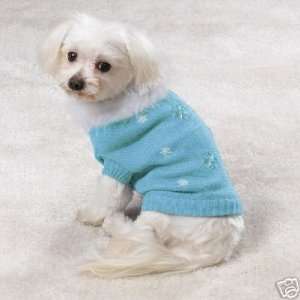 AIR BLUE Bijou Dog Coat Sweater w/ Feather Collar XLARG  