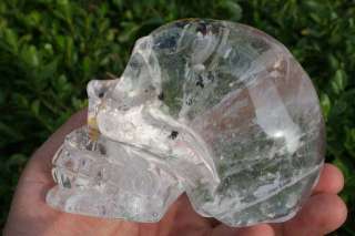 Clear Quartz Rock Crystal Skull Carving black substance  