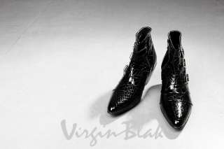 vb HOMME Premium Croc Embossed Patent Leather Ankle Boots BLACK, BROWN 