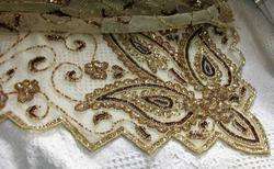 HAND MADE GOLD/SILVER/COPPER SEQUINED/BEADED NET HOLIDAY TABLE RUNNER 