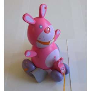  Baby Pink Wood Wooden Pull Toy Bunny Developmental 