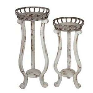   Piece Iron and Wood Plant Stands   Shabby White Patio, Lawn & Garden
