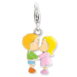   Sterling Silver Enameled Kissing Couple w/Lobster Clasp Charm Jewelry