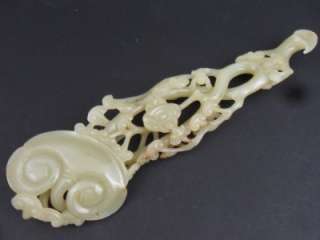 Magnificent ANTIQUE CHINESE CARVED CELADON JADE RUYI SCEPTER 11 INCHES 