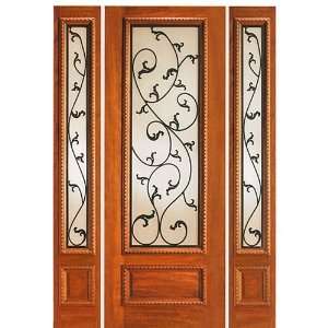   36x96 Brazilian Mahogany Entry Door with Vine Leaf Ironwork Design