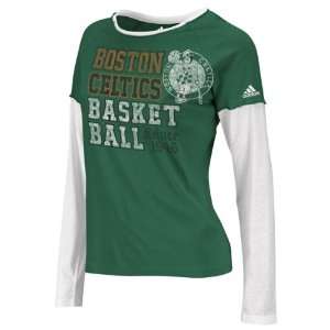Boston Celtics Womens Green Sweet Shot Long Sleeve Layered Tissue T 