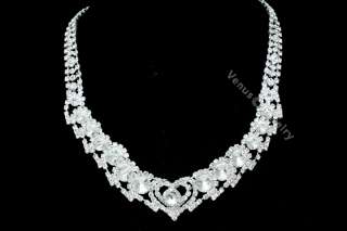   Wedding Prom Rhinestone Crystal Necklace Earrings Set 2258  
