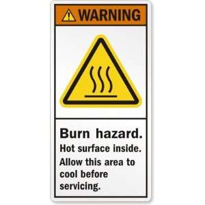  Burn hazard. Hot surface inside. Allow this area to cool 