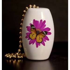 Monarch Butterfly on Flower Porcelain Fan / Light Pull