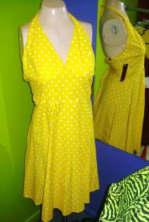 Yellow Polka Dot Halter Dress Rockabilly Steady XLarge  