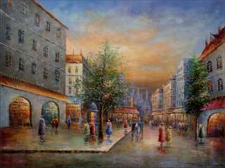   Hand Painted Oil Painting Old Paris Street with Passengers  