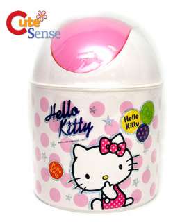 Sanrio Hello Kitty Mini Trash Can/ Bin  7.5 Pink Dots  