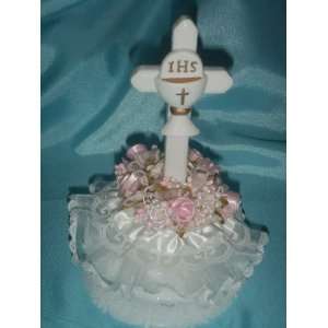   Centerpiece Cross with IHS with Pink Accent for Girl 