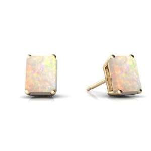    14K Yellow Gold Emerald cut Genuine Opal Stud Earrings Jewelry