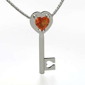  Key to My Heart, Heart Fire Opal 18K White Gold Necklace Jewelry
