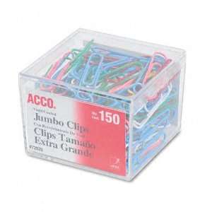 ACCO Paper Clips, Nylon Coated Wire, Jumbo 1 3/4, Assorted Colors 