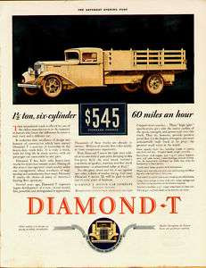 1933 DIAMOND T 1 1/2 TON YELLOW 6 CYC TRUCK ORIG VIN AD  