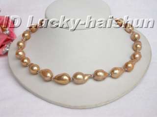 Genuine 20mm baroque champagne Reborn Keshi pearl necklace 14K clasp