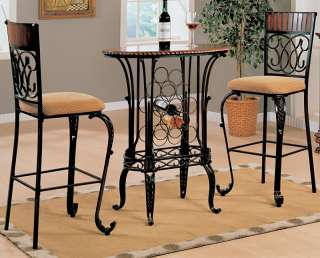   Metal/Antiqued Walnut Bistro 3 pc Counter Dining Table Set  
