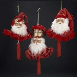 Set of 3 Santa Claus Head Red Tassel Christmas Ornaments  