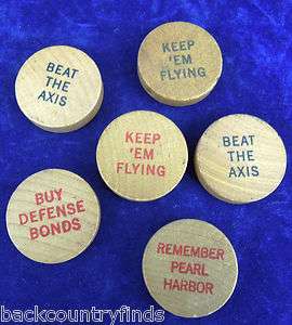   Painted Wood World War II Buttons Buy Defense Bonds Flying Beat Axis
