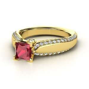  Aurora Ring, Princess Ruby 14K Yellow Gold Ring with 