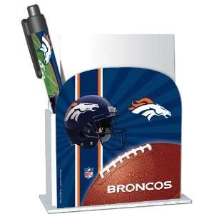 Denver Broncos Stationery Desk Caddy with Matching Ballpoint Grip Pen 