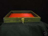 BIG DISPLAY SHOW CASE DARK STAIN WOOD WITH GLASS TOP LOCK AND KEY 