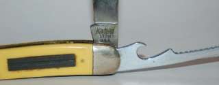 Vintage Kabar Folding Fish Knife   Yellow 5 Inch Handle   #1128   2 