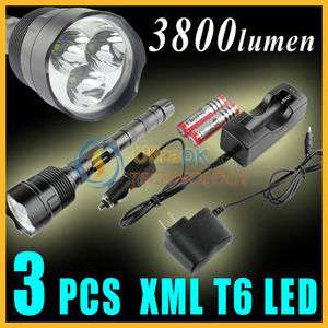 3800 Lumens CREE T6 3*T6 LED Flashlight Torch Lamp+2x 18650 3000mAh 