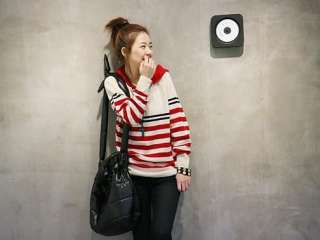 Korea Vintage Womens Stripe Hoodie Tops / T Shirt 3826  