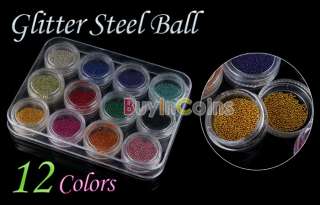 12 Color 3D Steel Ball Glitter Nail Art Tip Decoration  