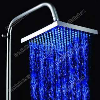 New LED Light Square Rain Shower Head Bathroom Bath Glow Three Colors 