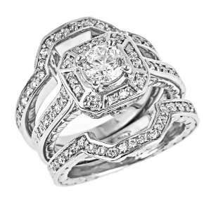 14K White Gold Natural Round Brilliant Cut Diamond Engagement Ring 