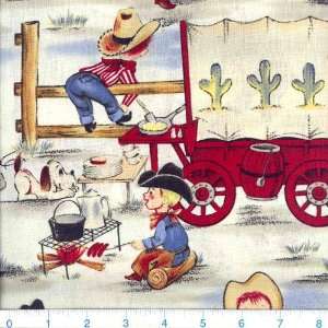   45 Wide Cowboy Fun Natural Fabric By The Yard Arts, Crafts & Sewing