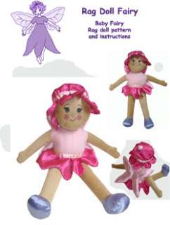 Fairy rag doll Sewing pattern with transfer face 0 3yrs  