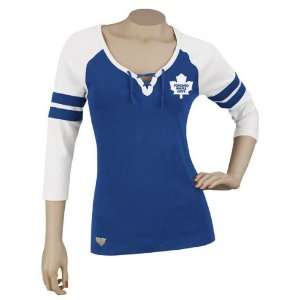   Maple Leafs Womens 3/4 Sleeve Rib Henley T Shirt