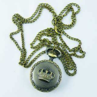   Crown Copper toned Quartz Pocket Watch Pandent Necklace Chain  