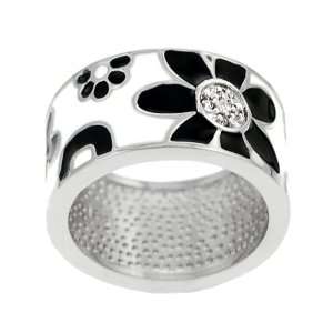  Sterling Silver Black and White Enamel Band Ring Jewelry
