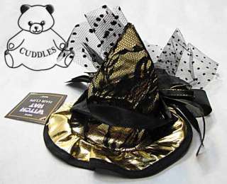 Mini Witch Hat Gold Black Ganz Halloween Fun Flower Feathers Diva Hair 