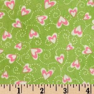  44 Wide Moda Sent With Love Candy Hearts Foliage Green Fabric 