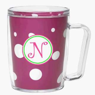 Pink & White Polka Dot 18 oz Insulated Mug w/Monogram   (Pink & Green 