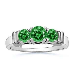  Round Lab Created Emerald Three Stone Ring in 10k White 