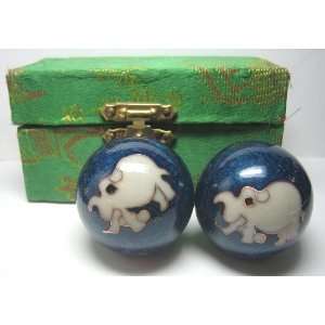 White Elephant with Blue Metal Balls Ancient Chinese Ball Exercise 1.7 
