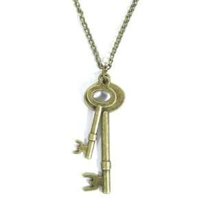 Skeleton Key Necklace Antique Victorian Steampunk Vintage Brass Charm 