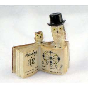  OWL Dad n TOP HAT w/CHICK on OPEN Brown BOOK Figurine 