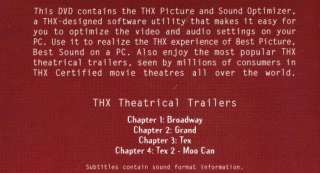 THX Picture & Sound Optimizer Theatrical Trailers PC DVD high quality 